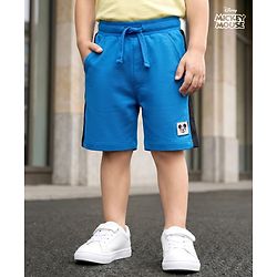 Babyhug Disney Terry Knit Above Knee Length Shorts with Mickey Mouse Graphic - Blue