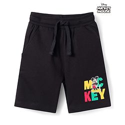 Babyhug Disney Terry Knit Above Knee Length Shorts with Mickey Mouse Graphic - Black