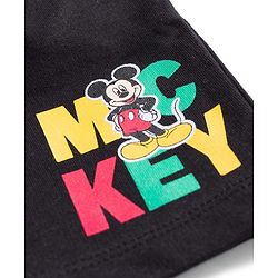 Babyhug Disney Terry Knit Above Knee Length Shorts with Mickey Mouse Graphic - Black
