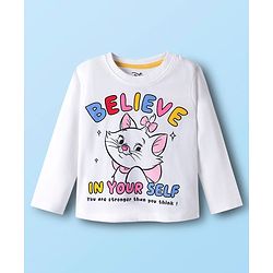 Babyhug Disney Single Jersey Knit Full Sleeves T-Shirt & Pyjama Night Suit With Marie Graphics - White & Red