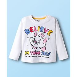 Babyhug Disney Single Jersey Knit Full Sleeves T-Shirt & Pyjama Night Suit With Marie Graphics - White & Red