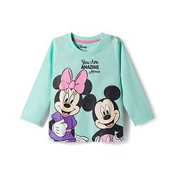 Babyhug Disney Single Jersey Knit Full Sleeve T-Shirt & Pyjama Night Suit Set with Minnie & Friends Graphic- Pink & Light Blue