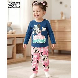 Babyhug Disney Single Jersey Knit Full Sleeves T-Shirt & Pajama Night Suit with Minnie Graphic - Multicolor