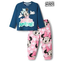 Babyhug Disney Single Jersey Knit Full Sleeves T-Shirt & Pajama Night Suit with Minnie Graphic - Multicolor