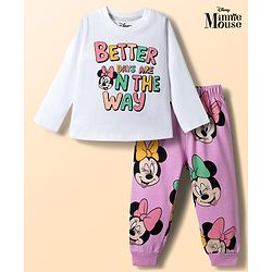 Babyhug Disney Single Jersey Knit Full Sleeves T-Shirt & Pyjama Night-Suit With Minnie Mouse Graphics - Multicolor