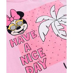 Babyhug Disney Single Jersey Knit Frill Sleeves T-Shirt & Shorts Set With Minnie Mouse Graphics - Pink