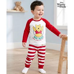 Babyhug Disney 100% Cotton Knit Raglan Full Sleeves T-Shirt & Pyjama Night Suit With Winnie the Pooh Graphic - Multicolour