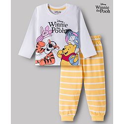 Babyhug Disney Single Jersey Knit Full Sleeves T-Shirt & Pajama Night Suit with Winnie & Friends Graphic & Stripes - Multicolor