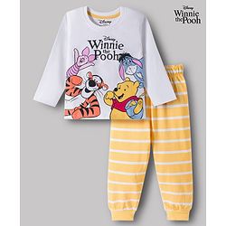 Babyhug Disney Single Jersey Knit Full Sleeves T-Shirt & Pajama Night Suit with Winnie & Friends Graphic & Stripes - Multicolor