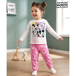 Babyhug Disney Single Jersey Knit Full Sleeves T-Shirt & Pyjama Night Suit With Minnie Mouse Graphics - Multicolor