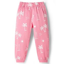 Babyhug Disney Single Jersey Knit Half Sleeve T-Shirt &  Pyjama Night Suit Set with Minnie Mouse Graphic- Pink