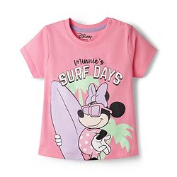 Babyhug Disney Single Jersey Knit Half Sleeve T-Shirt &  Pyjama Night Suit Set with Minnie Mouse Graphic- Pink