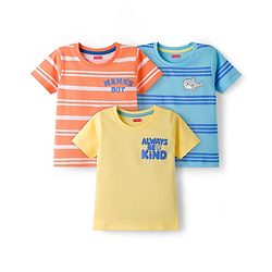 Babyhug Cotton Knit Half Sleeves Striped & Shark Printed T-Shirts Pack of 3 - Multicolor