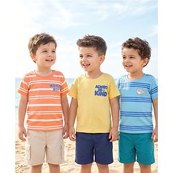 Babyhug Cotton Knit Half Sleeves Striped & Shark Printed T-Shirts Pack of 3 - Multicolor