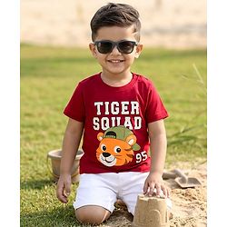 Babyhug Cotton Knit Half Sleeves T-Shirt With Tiger Print - Multicolor
