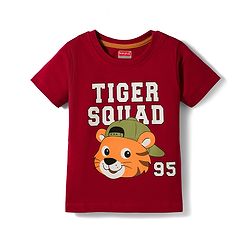 Babyhug Cotton Knit Half Sleeves T-Shirt With Tiger Print - Multicolor