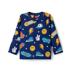 Babyhug Cotton Knit Half Sleeves Co-ords T-Shirt & Pajama Night Suit with Skating Theme Print - Navy Blue