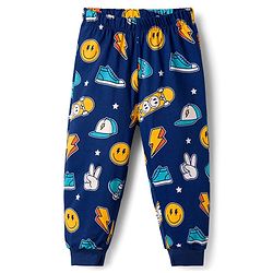 Babyhug Cotton Knit Half Sleeves Co-ords T-Shirt & Pajama Night Suit with Skating Theme Print - Navy Blue