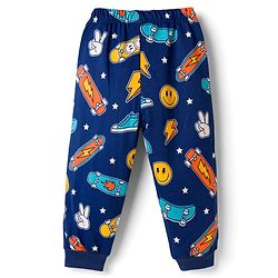 Babyhug Cotton Knit Half Sleeves Co-ords T-Shirt & Pajama Night Suit with Skating Theme Print - Navy Blue