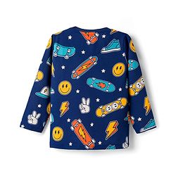 Babyhug Cotton Knit Half Sleeves Co-ords T-Shirt & Pajama Night Suit with Skating Theme Print - Navy Blue
