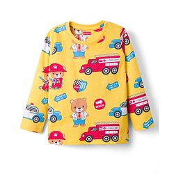 Babyhug Cotton Knit Full Sleeves T-Shirt & Lounge Pant Co-ords Night Suit With Vehicle Print - Yellow