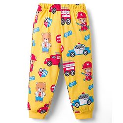 Babyhug Cotton Knit Full Sleeves T-Shirt & Lounge Pant Co-ords Night Suit With Vehicle Print - Yellow