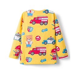 Babyhug Cotton Knit Full Sleeves T-Shirt & Lounge Pant Co-ords Night Suit With Vehicle Print - Yellow