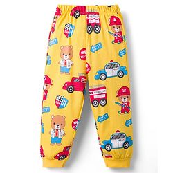 Babyhug Cotton Knit Full Sleeves T-Shirt & Lounge Pant Co-ords Night Suit With Vehicle Print - Yellow