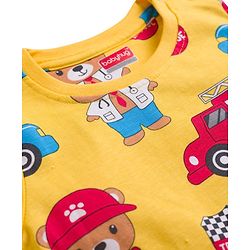 Babyhug Cotton Knit Full Sleeves T-Shirt & Lounge Pant Co-ords Night Suit With Vehicle Print - Yellow