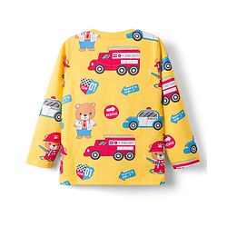 Babyhug Cotton Knit Full Sleeves T-Shirt & Lounge Pant Co-ords Night Suit With Vehicle Print - Yellow