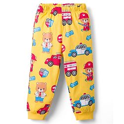 Babyhug Cotton Knit Full Sleeves T-Shirt & Lounge Pant Co-ords Night Suit With Vehicle Print - Yellow