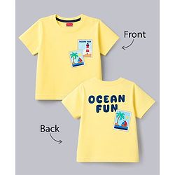 Babyhug Cotton Knit Half Sleeves Oversized Front & Back Beach Theme Print T-Shirt - Yellow