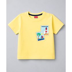 Babyhug Cotton Knit Half Sleeves Oversized Front & Back Beach Theme Print T-Shirt - Yellow