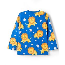Babyhug Cotton Knit Full Sleeves T-Shirt & Lounge Pant Co-ords Night Suit With Lion Print - Blue