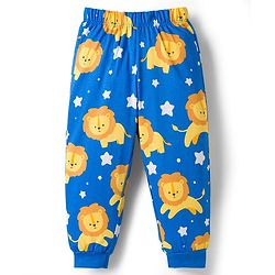 Babyhug Cotton Knit Full Sleeves T-Shirt & Lounge Pant Co-ords Night Suit With Lion Print - Blue