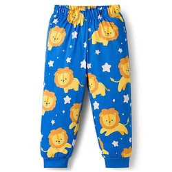 Babyhug Cotton Knit Full Sleeves T-Shirt & Lounge Pant Co-ords Night Suit With Lion Print - Blue
