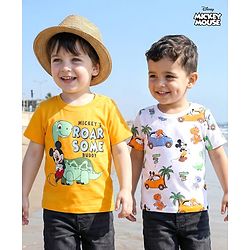 Babyhug Disney 100% Cotton Half Sleeves T-Shirts With Mickey Mouse & Friends Graphic Pack of 2 - Multicolour