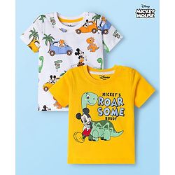 Babyhug Disney 100% Cotton Half Sleeves T-Shirts With Mickey Mouse & Friends Graphic Pack of 2 - Multicolour