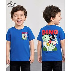 Babyhug Disney 100% Cotton Knit Half Sleeves T-Shirt With Front & Back Mickey & Dino Graphic - Blue