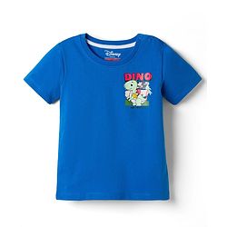 Babyhug Disney 100% Cotton Knit Half Sleeves T-Shirt With Front & Back Mickey & Dino Graphic - Blue