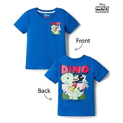 Babyhug Disney 100% Cotton Knit Half Sleeves T-Shirt With Front & Back Mickey & Dino Graphic - Blue