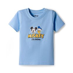 Babyhug Disney Single Jersey Knit Half Sleeves T-Shirt with Front and Back Mickey Mouse & Donald Duck Graphic - Light Blue