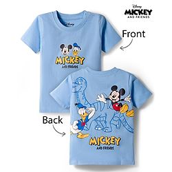 Babyhug Disney Single Jersey Knit Half Sleeves T-Shirt with Front and Back Mickey Mouse & Donald Duck Graphic - Light Blue