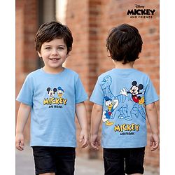 Babyhug Disney Single Jersey Knit Half Sleeves T-Shirt with Front and Back Mickey Mouse & Donald Duck Graphic - Light Blue