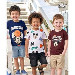 Babyhug Disney Single Jersey Knit Half Sleeves T-Shirts with Mickey Mouse Graphic Pack of 3 - Navy Blue White & Maroon