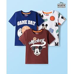 Babyhug Disney Single Jersey Knit Half Sleeves T-Shirts with Mickey Mouse Graphic Pack of 3 - Navy Blue White & Maroon