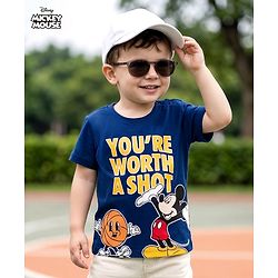 Babyhug Disney 100% Cotton Knit Half Sleeves T-Shirt With Mickey Mouse Graphic - Navy Blue