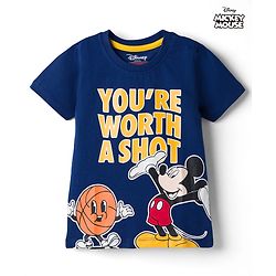 Babyhug Disney 100% Cotton Knit Half Sleeves T-Shirt With Mickey Mouse Graphic - Navy Blue