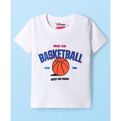 Babyhug Disney Single Jersey Knit Half Sleeves T-Shirt with Front and Back Mickey and Friends Graphic - White