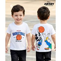 Babyhug Disney Single Jersey Knit Half Sleeves T-Shirt with Front and Back Mickey and Friends Graphic - White